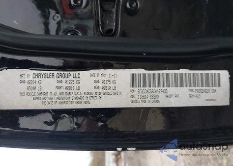 2012 Chrysler 300 Limited из США, поврежденный, VIN 2C3CCACG2CH167435